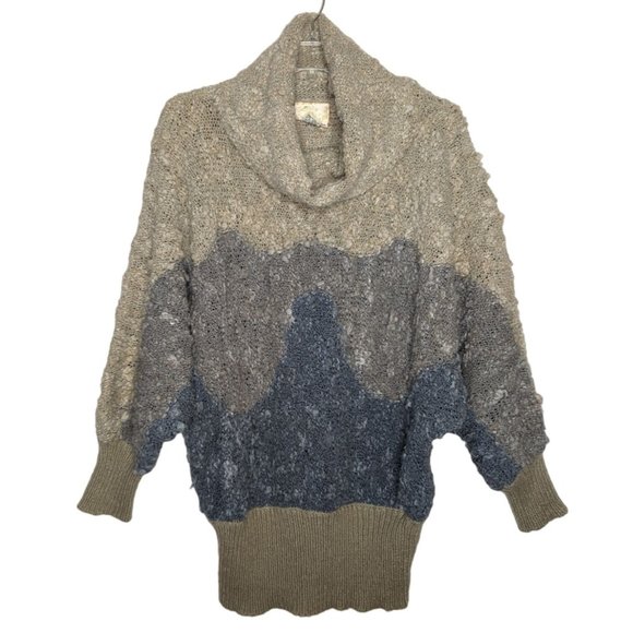 Lady Lilly Vintage cowl neck‎ gray, blue, beige unique women's sweater 38 sz M - Picture 11 of 12
